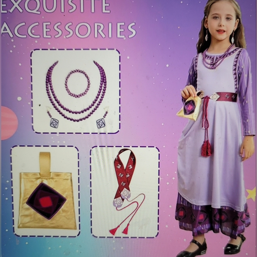 NWT Wish Asha Costume Girls Dress Princess Halloween - Picture 4 of 11